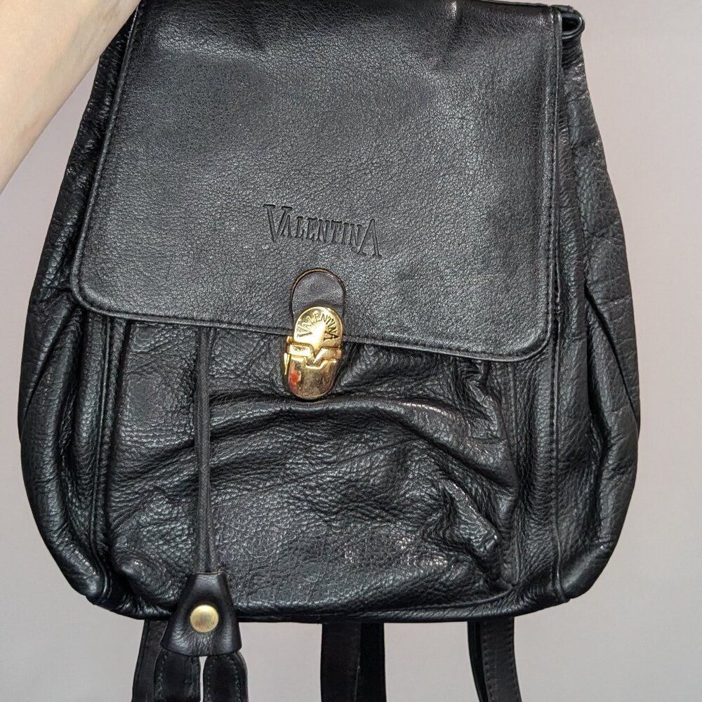 Valentina Genuine Leather Backpack Purse Black